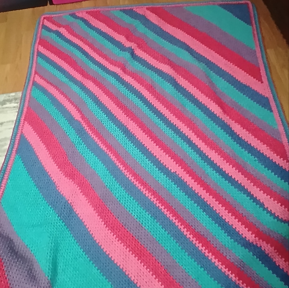 Bright Pink Purple Handmade colorful afghan approx 4 x 5 ft. Throw afghan home